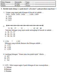 SOAL DAN JAWABAN LATIHAN UAS MATEMATIKA KELAS 3 SD SEMESTER 1 SERBA