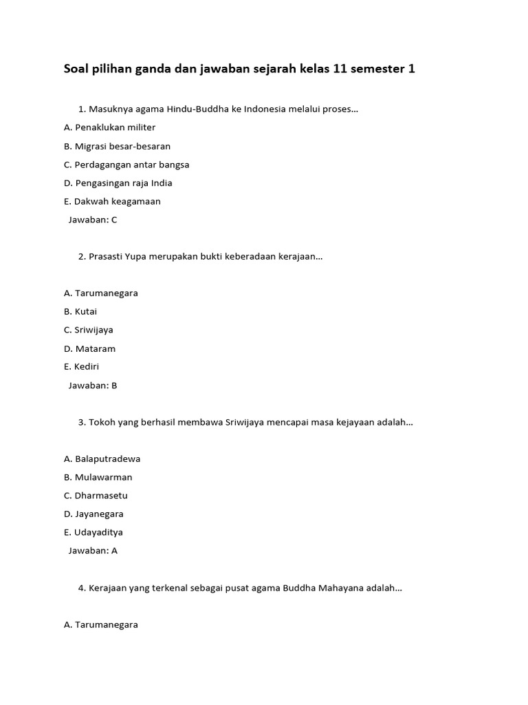 Soal Sejarah Kelas 11 Semester 1 PDF