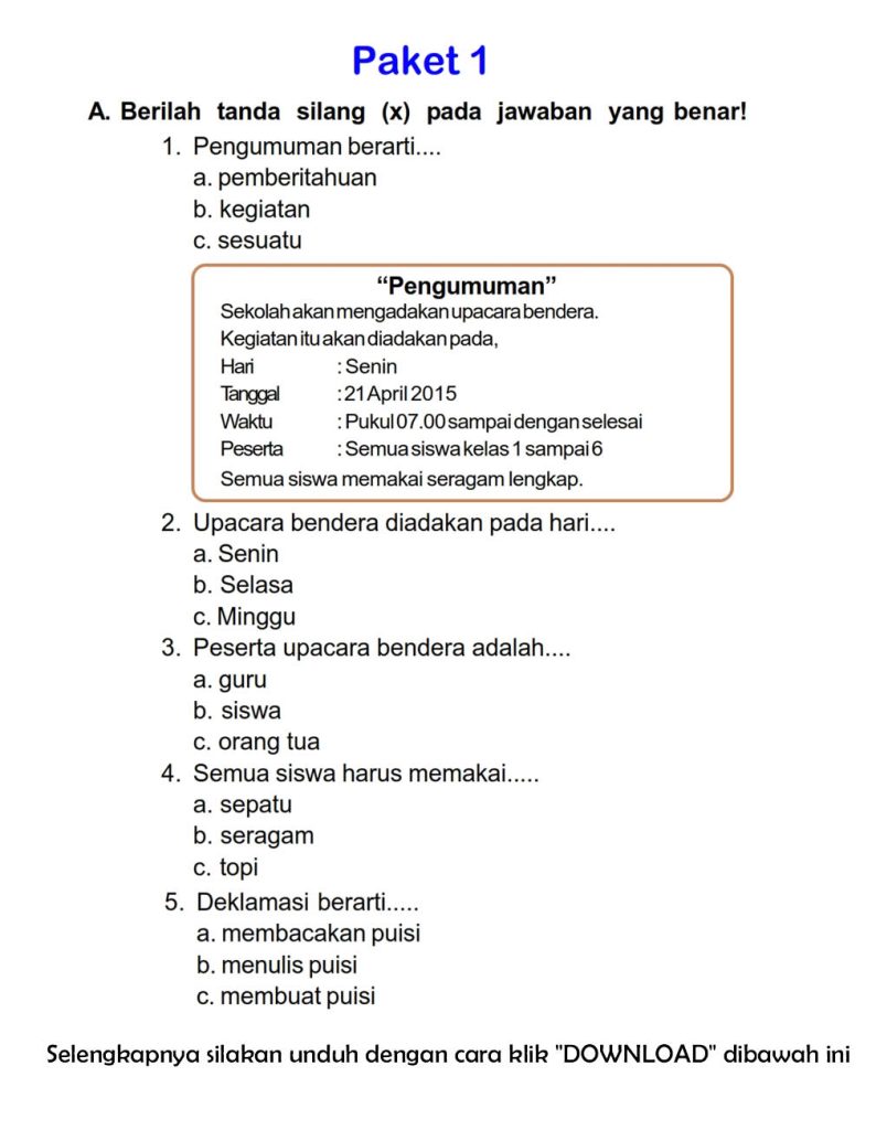 5 Rahasia Belajar Cepat Soal UTS Bahasa Indonesia Tema 1 Kelas 2 Agar Nilai Sempurna