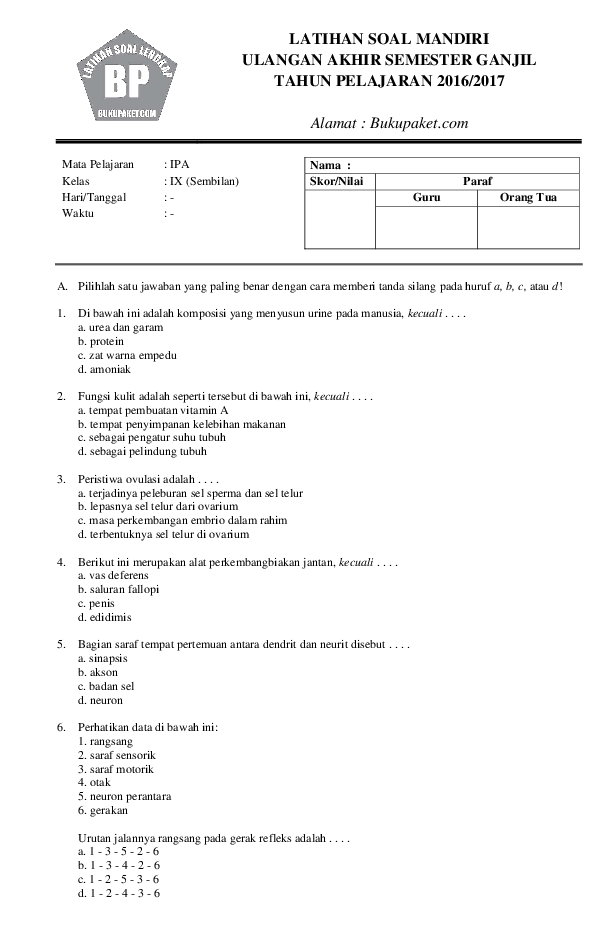 7 Rahasia Latihan Soal IPA Kelas 9 Semester 1 2021 Agar Nilai Ujian Kamu Naik Drastis