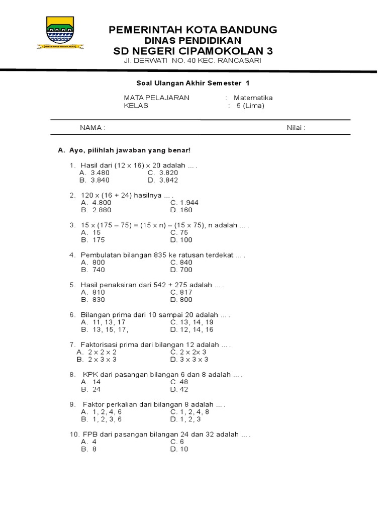 Soal Ulangan Kelas 5 Semester 1 Dalchaebi Soal Ulangan Kelas 5 Semester 1 Dalchaebi