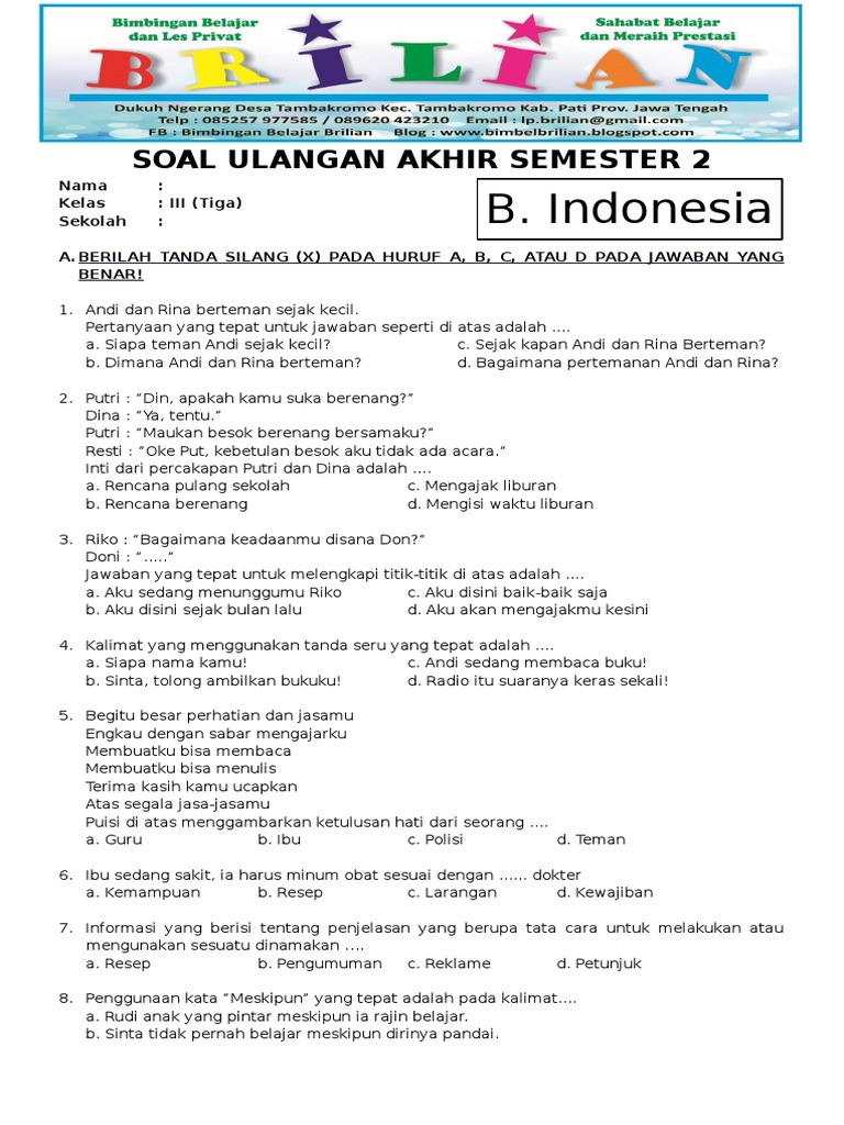 Soal Uas Bahasa Indonesia Kelas 7 Semester 2 Dalchaebi Soal Uas Bahasa Indonesia Kelas 7 Semester 2 Dalchaebi
