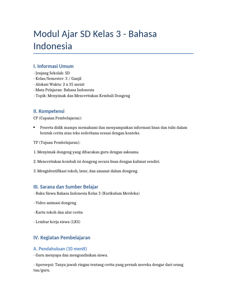 Modul Ajar Dongeng Kelas 3 SD PDF Modul Ajar Dongeng Kelas 3 SD PDF