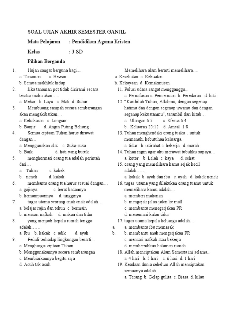 3 Fakta Mengejutkan dari Contoh Soal Ujian Kelas 3 Agama Kristen Semester II yang Wajib Guru Tahu