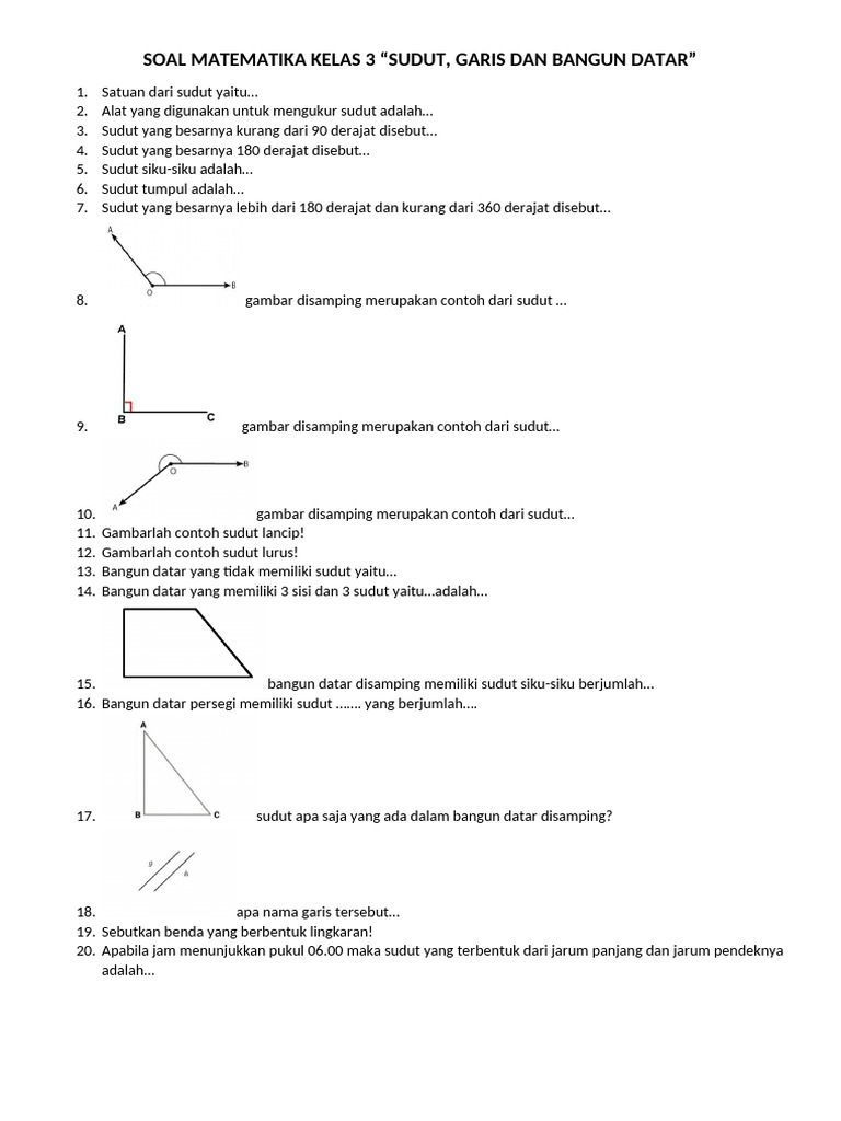 Soal Matematika Kelas 3 Sudut dan Bangun Datar PDF Soal Matematika Kelas 3 Sudut dan Bangun Datar PDF