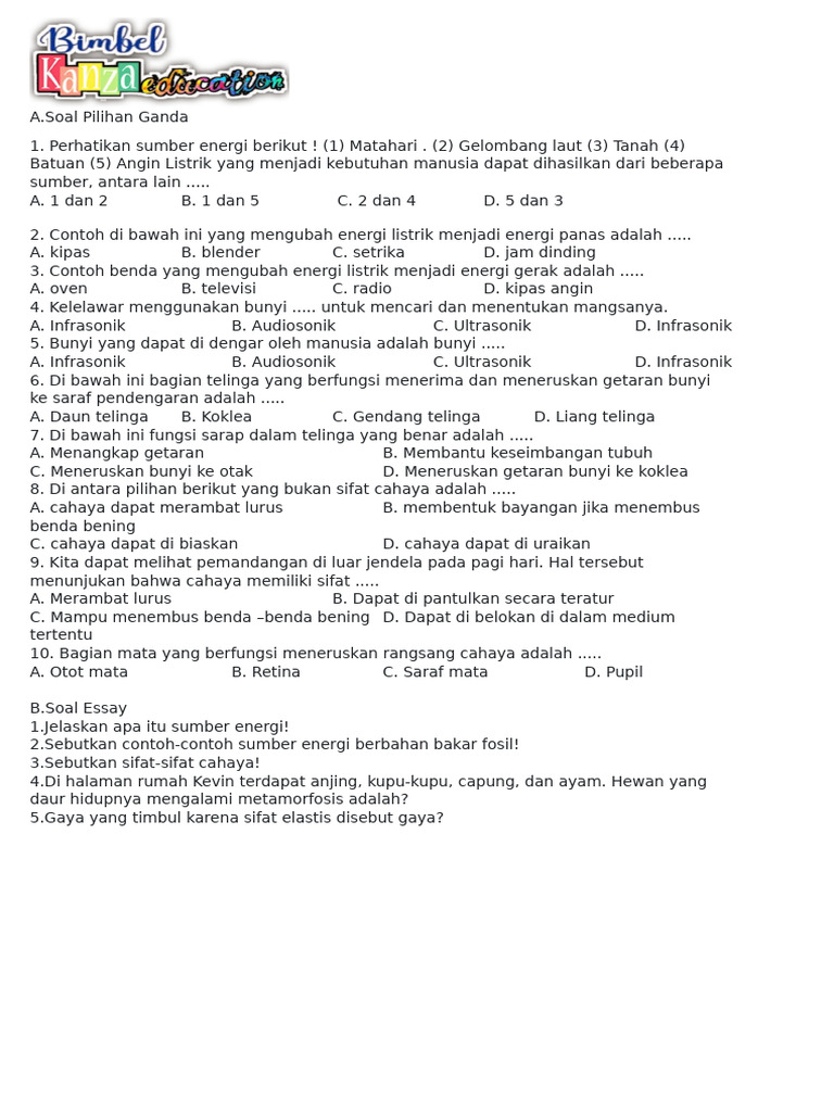 5 Contoh Soal IPA Kelas 4 Menggunakan Taksonomi Bloom C5 yang Wajib Guru Tahu