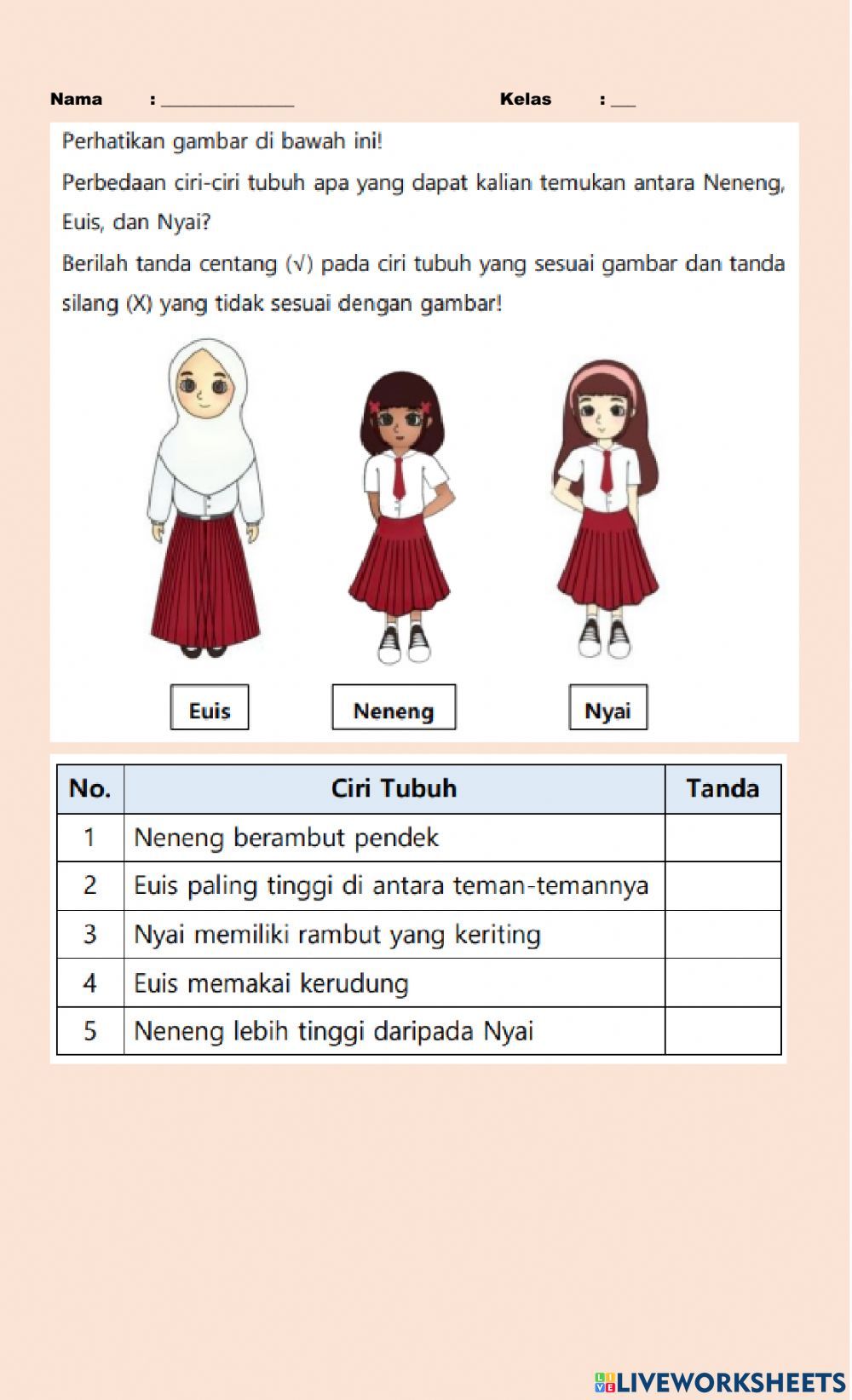 Keberagaman Ciri Khas Fisik dan agama worksheet Okul öncesi