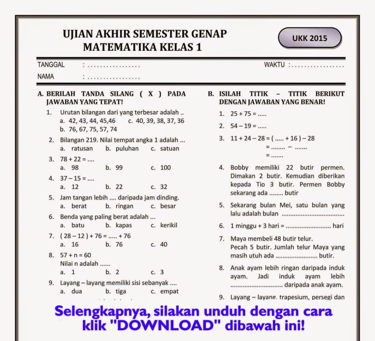 Akhirnya Tahu 7 Contoh Soal Matemateka Kelas 1 SD Semester 2 yang Bikin Anak Jago Hitung dalam 5 Menit Akhirnya Tahu 7 Contoh Soal Matemateka Kelas 1 SD Semester 2 yang Bikin Anak Jago Hitung dalam 5 Menit