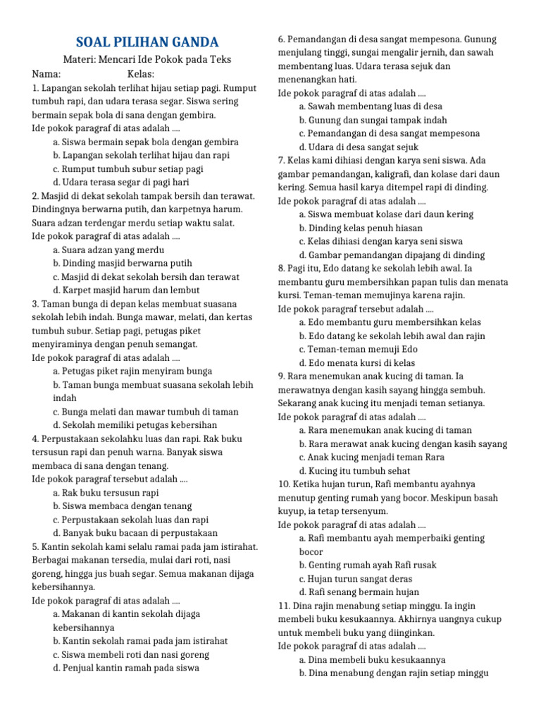 Soal Ide Pokok Kelas 5 SD PDF