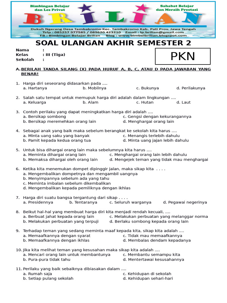 10 Contoh Soal Ujian PKN Semester 2 Kelas 3 SD yang Wajib Dikuasai Sebelum Terlambat