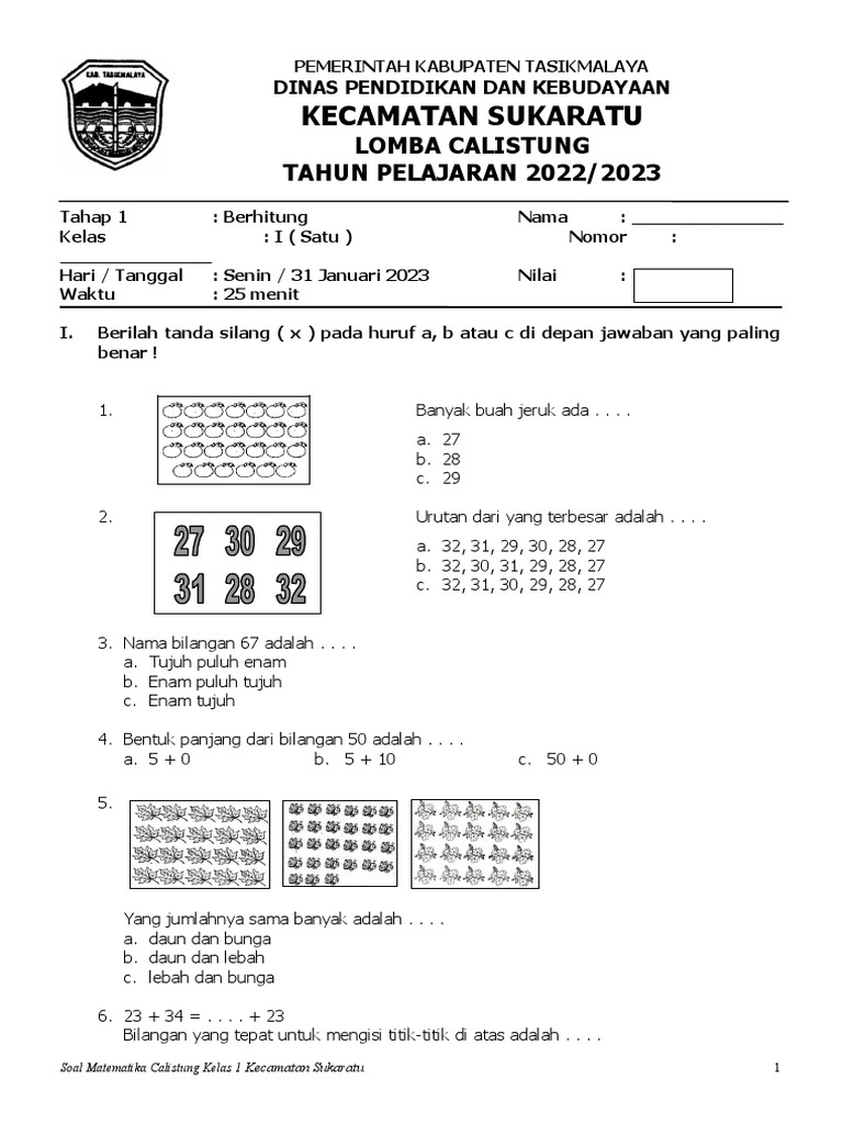 Soal Lomba Calistung Kelas 1 SD PDF