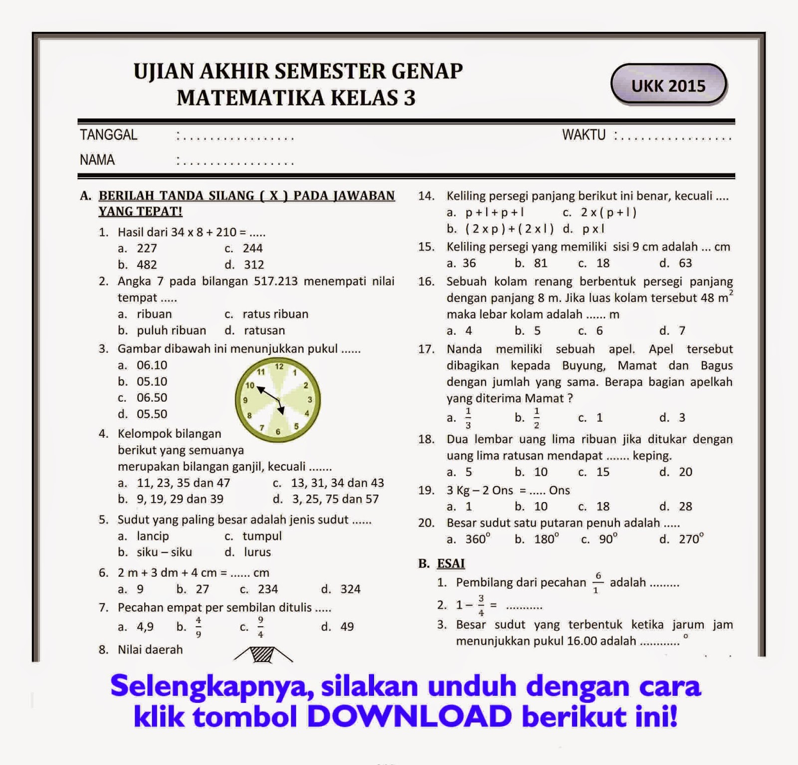 7 Rahasia Sifat Segitiga Sama Kaki, Contoh Soal Ujian Matematika Semester 2 Kelas 3 SD