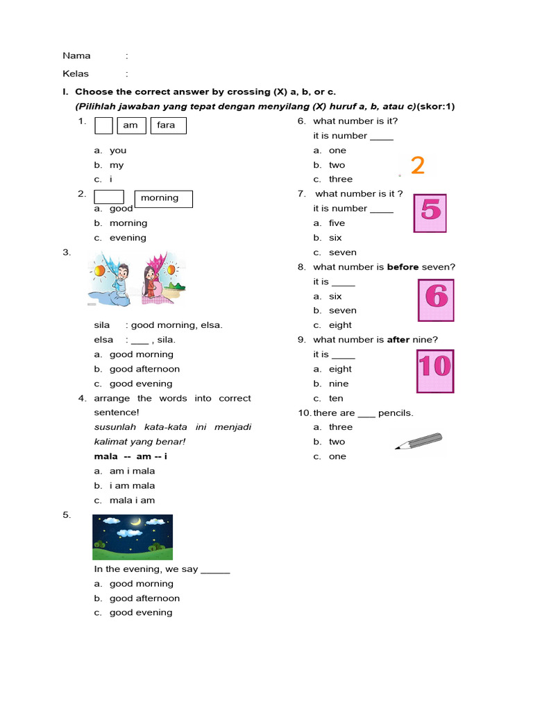 60 Contoh Soal Bahasa Inggris Kelas 1 Sd WDUY
