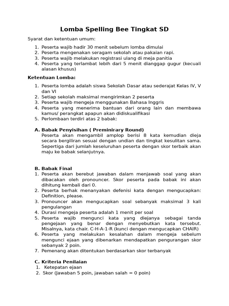 Contoh Soal Lomba Spelling Bee Kelas 1 SD Ternyata Segampang Ini, 5 Trik Jitu Biar Si Kecil Juara