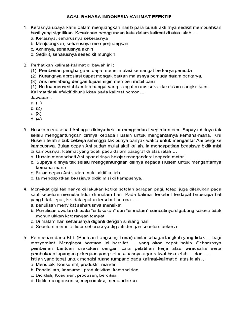 Rahasia Jawaban Soal Tematik Kelas 6 Tema 4 Kalimat Efektif Bikin Nilai Naik Sekarang