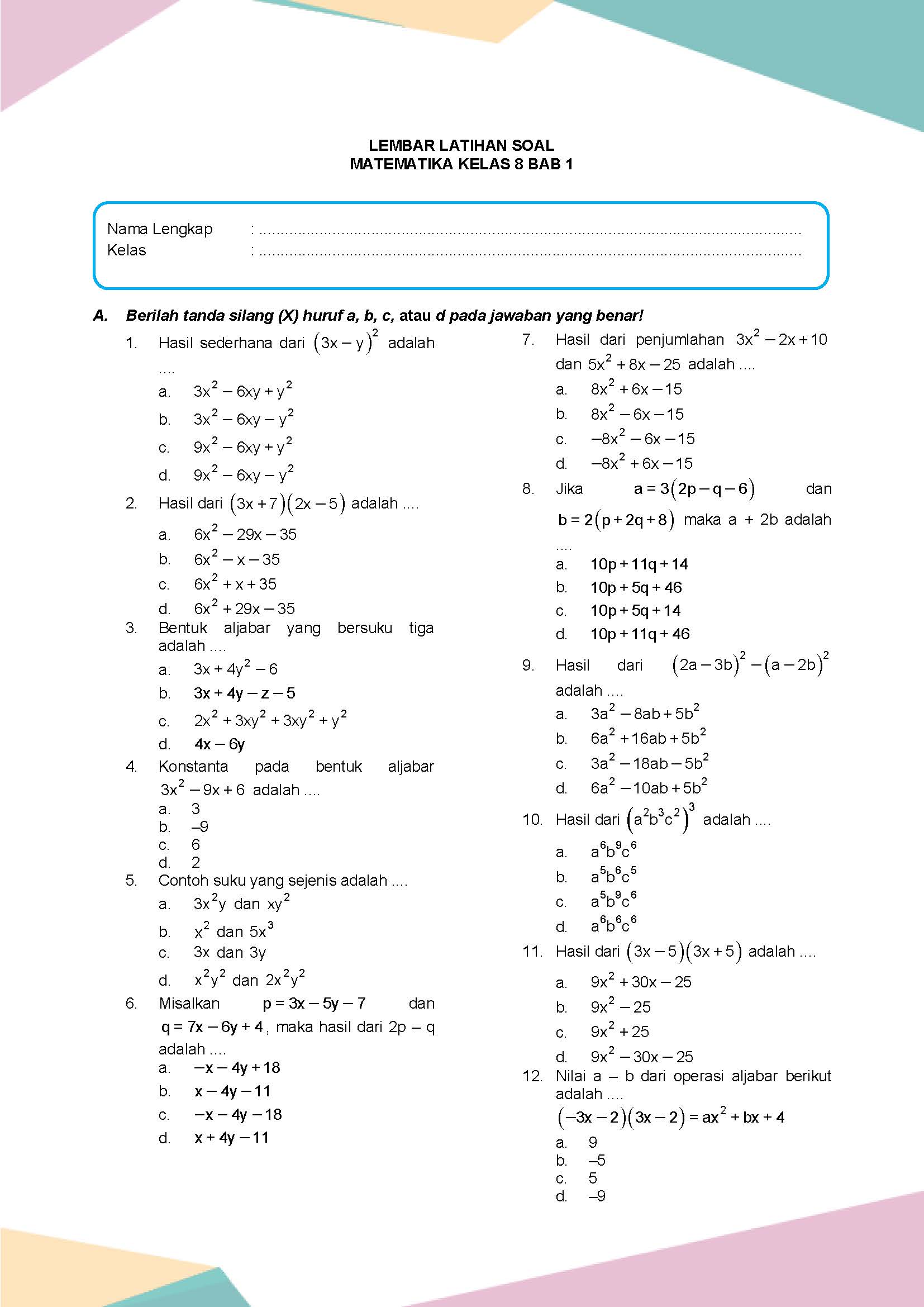 Ternyata Ini Kunci Jawaban Latihan Soal dan Jawaban Matematika Kelas 8 Latihan 1.3 yang Sering Bikin Bingung