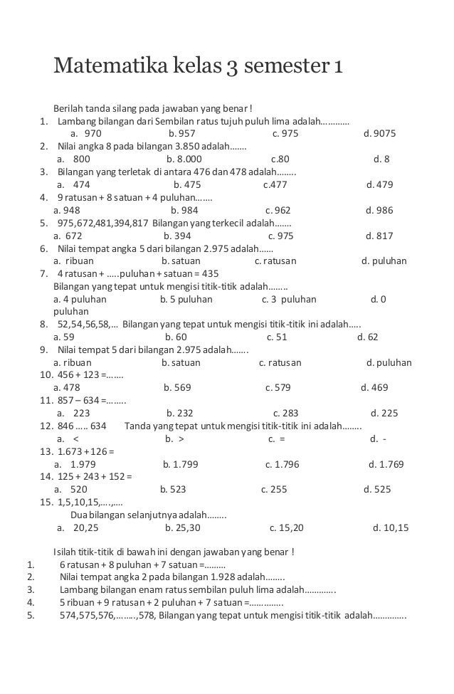 soal matematika kelas 3 sd semester 2 kurikulum 2013 pdf - Unsaam ac id