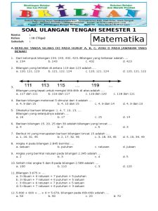 contoh soal ujian matematika semester 1 kelas 3 sd