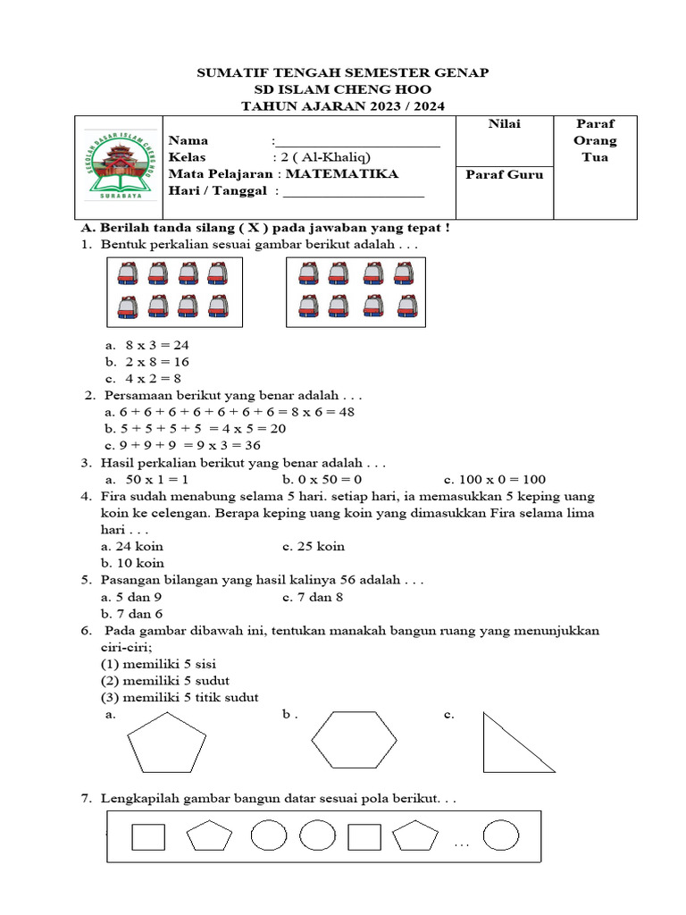 Rahasia Skor Tinggi Anak Ternyata Ada di Kumpulan Soal Matematika Kelas 2 SD Semester 1 PDF
