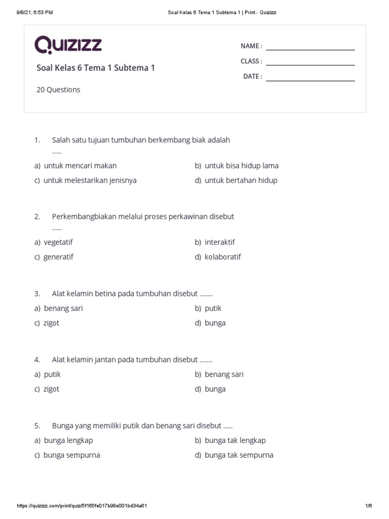 Wajib Tahu! Ini Bocoran Latihan Soal UTS Tema 1 Kelas 6 Agar Nilai Langsung Melejit