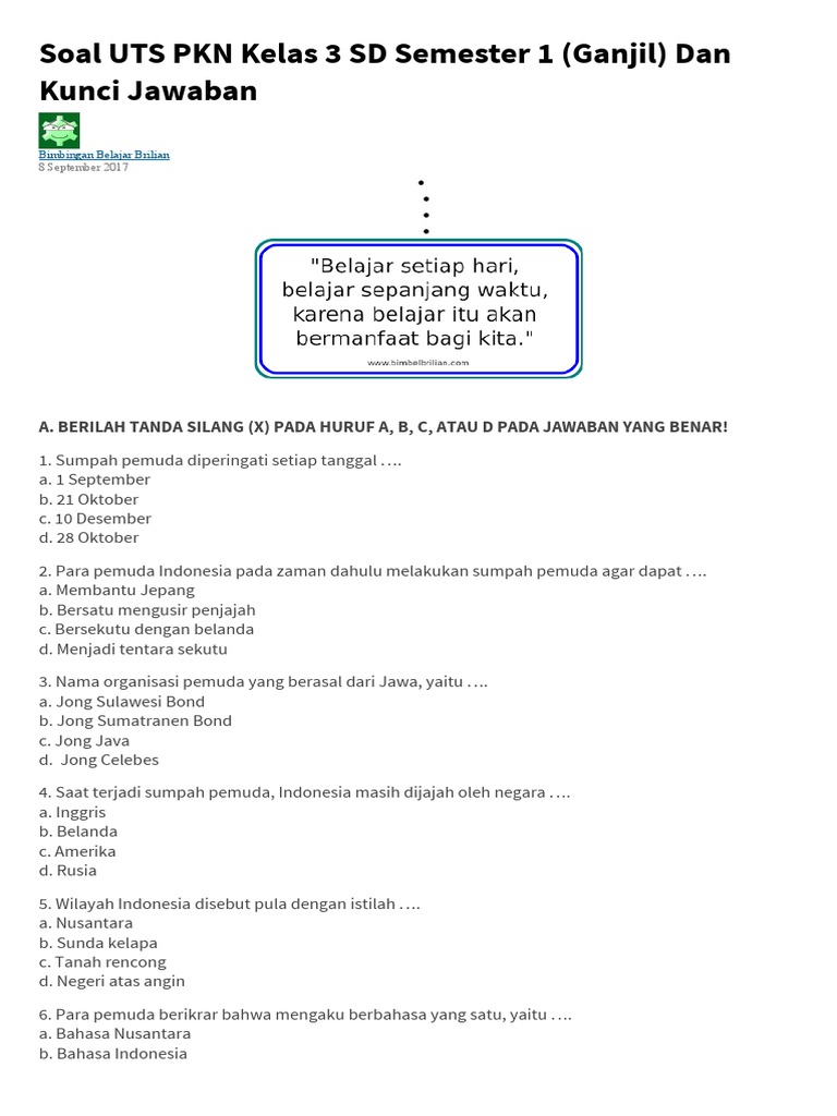 Wajib Tahu! Kumpulan Latihan Soal UTS Tematik Kelas 3 Semester 1 Agar Nilai Sempurna